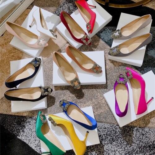 Womens Shoes New Fashion Ladies Pumps Luxury Brands Designers Silk Shoes For Women Pointed Toe Classic Pumps High Heels Shoes