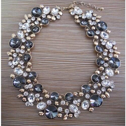 Large Collar Statement Choker Necklace Women Glass Crystal Rhinestone Round Necklace Boho Ethnic Big Bib Maxi Necklace Jewelry