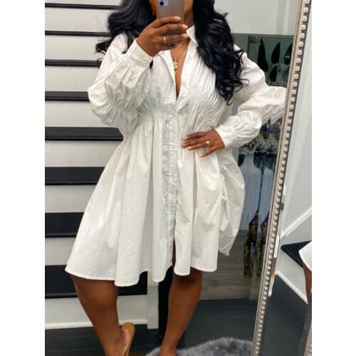 2021 Womens Shirt Dress Long Sleeve Casual Fashion Irregular Pleated Loose Folds Blouse Dress Party Club Streetwear Spring Fall