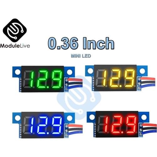 0.36 Inch 0.36'' 3 Wire Mini LED DC Digital Panel Voltmeter Mount Voltage Meter Tester Red/Blue/Yellow/Green LED Display