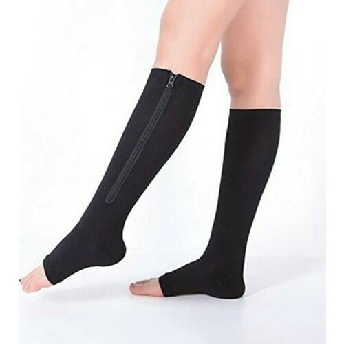 3 pair) Stockings Pressure Compression Medical Zipper 20-30mmHg Zipper Legs Support Neutral Open Toe And knee Adjustable Unisex