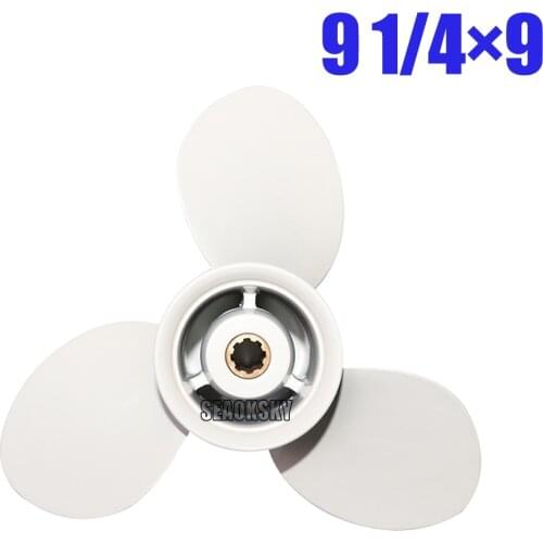 683-45945-00-EL Propeller 9 1/4X9-J for Yamaha 2 stroke 9.9HP 15HP Boat Motor White 3 Blades 8 Spline Tooth R-Rotation