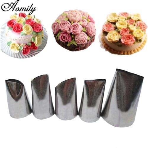 Aomily 5Pcs/Set Cream Pastry Nozzles Stainless Steel Nozzle Set Cake Decorating Tips Kitchen Baking Tools Bakeware Supplies