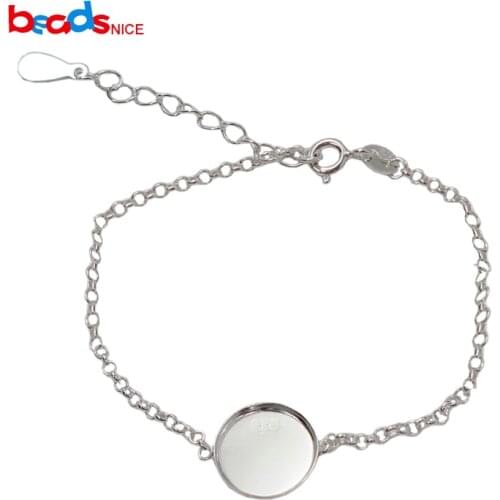 Beadsnice Sterling Silver Bracelet Base Adjustable Bracelet Tray Round Blank Findings Base Setting