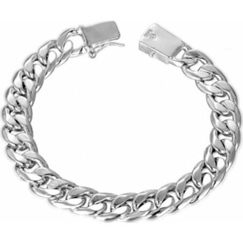 925 Sterling Silver 10mm Square Buckle Bracelet Chain Women Fashion Men Domineering Jewelry