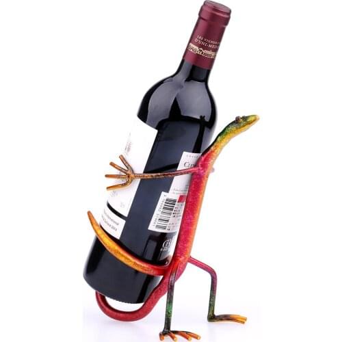 Tooarts Gecko Wine Holder Rack Iron Craft Home Decoration Wine Rack Metal Gecko Grape Wine Bottle Holder for Iron Sculpture