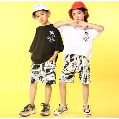Kids Dance Clothes Jazz Ballroom Costumes for Girls Boys Hip Hop Dancing Competition Costumes T Shirt Tops Pants Show Stage Wear