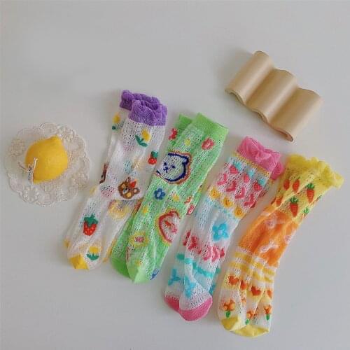 Kids Summer Cotton Knee High Socks With Print Children Toddler Girls Boys Funny Mesh Cute Anime Tube Long Sock Baby Accessories
