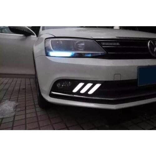 EOsuns LED DRL daytime running light for volkswagen sagitar jetta bora 2016, blue night light, yellow turn signal