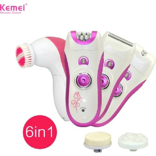 6 in1 epilator lady shaver electric hair remover depilador kemei face cleanser brush for bikini body trimmer for women device