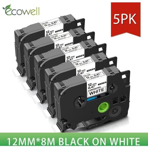 Ecowell 5pcs tze-231 laminated tze231 tze 231 12mm label Tape tz231 compatible for brother p-touch printer PT-E500W PT-E100B tz