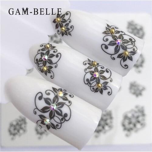 GAM-BELLE 1pcs 5 Types Nail Art Black Decal Water Transfer Sticker DIY Flower Rose Slider Wraps Nail Paper Decoration Manicure