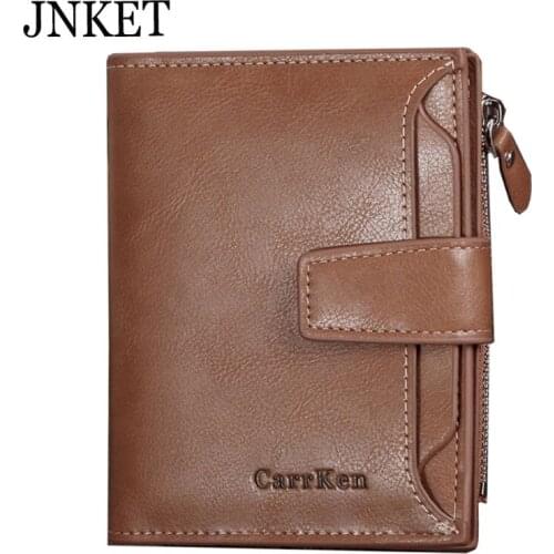 JNKET Fashion Unisex Oil Wax Leather Mens Wallet Three Folded Clutch Wallet Zipper Coins Purse Notecase