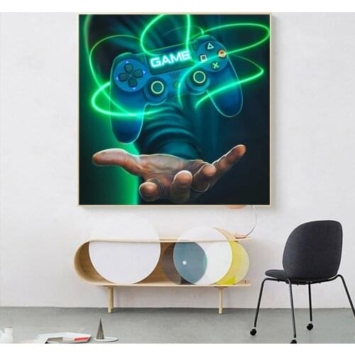 Gamer With Gamepad Canvas Painting Colorful Modern Posters and Prints Game Handle Wall Art for Boy Kids Room Decor Cuadros