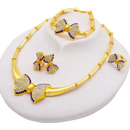 Jewellery Set for Women Dubai African Bridal Gifts Bow Jewelry Sets Necklace Earrings Set Wedding Accessories