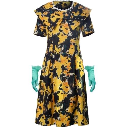 Movie The Witches Grand High Witch Grandmother Cosplay Costumes Flower Prined Dress for Adult Women Halloween Cosplay Dresses