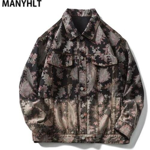 MANYHLT Men Denim Jacket 2021 New Autumn Japanese-style Printing Mens Jean Jackets Male Casual Outerwear Fashion Loose Coat