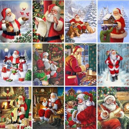 DIY Santa Claus 5D Diamond Painting Full Square Drill Cross Stitch Kits Rhinestones Christmas Gift Wall Art Bead Kits Home Decor