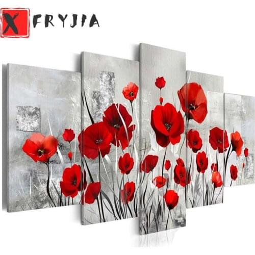 5pcs Full Square Round Drill 5D DIY Diamond Painting colorful heart Red flower Multi-picture Combination Embroidery home Decor
