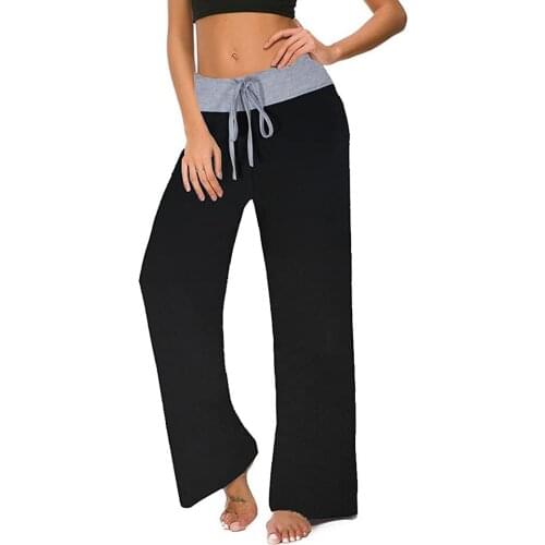Solid Color Patchwork Pants Women Stretch Drawstring Wide Leg Lounge Trousers Casual Loose Sweatpants Pantalones De Mujer 40