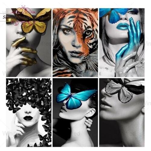 Full Square Round Diamond Painting Butterfly Woman Diamond Embroidery Lady Portrait Cross Stitch Rhinestone Picture Home Decor