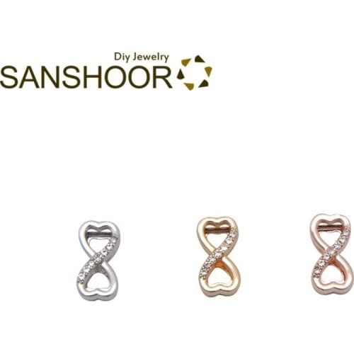 SANSHOOR Double Heart Infinity Keeper Slide Charms Fit 10mm Wide Wrapped Leather Bracelet For Women Valentines Day Gifts 3Pcs