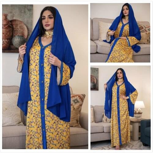 Middle East Abaya Turkey Muslim Muslim Female Printed Floral Robe Dubai Long Maxi Dress