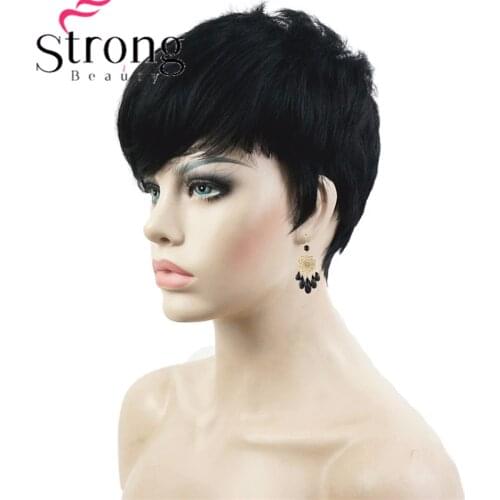 StrongBeauty Short Wig Side Bang Asymetrical Full Synthetic Wigs Black and Red COLOUR CHOICES