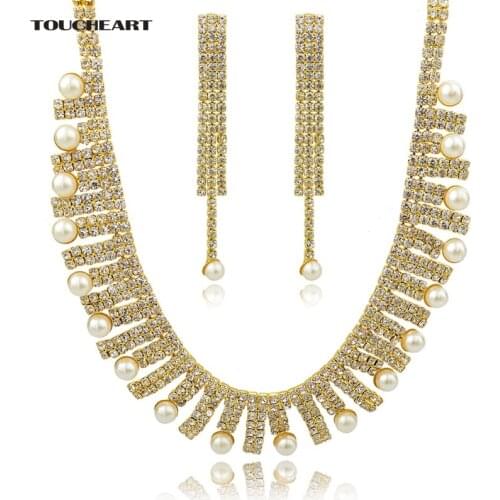 TOUCHEART Gift Friendship Crystal Simulated Pearl Chunky Gold color Chain Necklaces Earrings Jewelry Sets For Women Set150075