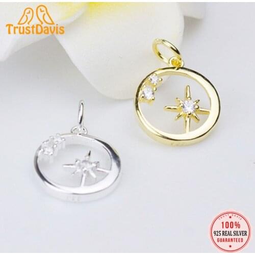 Trustdavis 2021 Fashion Real 925 Sterling Silver Sweet Round Star Shiny CZ Charm Pendant Handmade DIY Accessories Jewelry DZ191