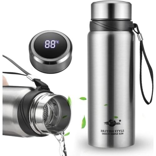 600ml-1500ml Large Capacity Smart Thermos Bottle Sports Stainless Steel Water Bottle Portable Temperature Display Vacuum Flasks