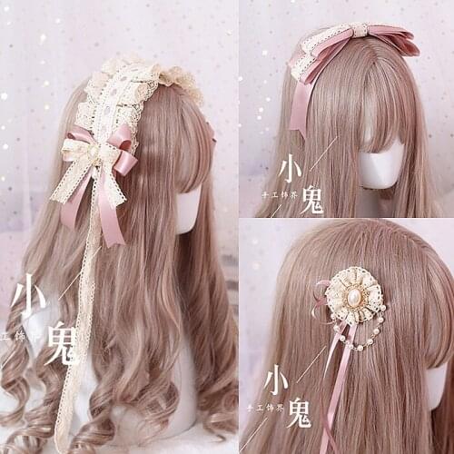 Lolita hair band bow lace side clips Sen female hairpin headwear Lolita KC headband humanoid teacher women