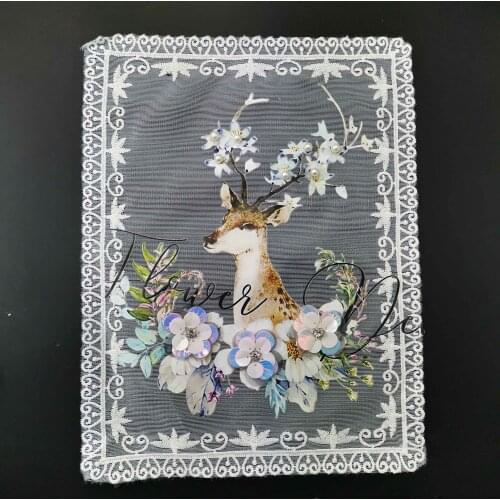 Beaded deer lace patch embroidery applique heat transfer motif clothing accessories flower organza sequin fabric