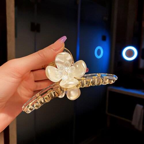 New Acrylic Rose Flower Hair Claw Clip Hairpins For Women Large Size Rhinestone Resin Petal Hair Accessories Hairgrips Wholesale