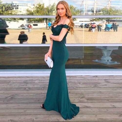 Green Off The Shoulder Long Mermaid Evening Dresses Sweetheart Sleeveless Appliques Lace Formal Evening Party Gown