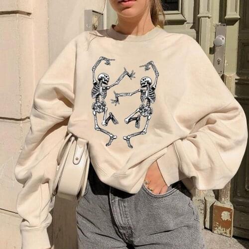 Women Casual Hoodies Sweatshirts Skull Print Long Sleeve Pullover Sweatshirt Loose Anime Hoody Tops Streetwear #40