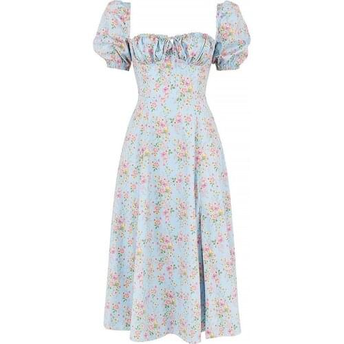 2021 Summer new style wrapped chest fairy French temperament floral sweet split long skirt holiday dress