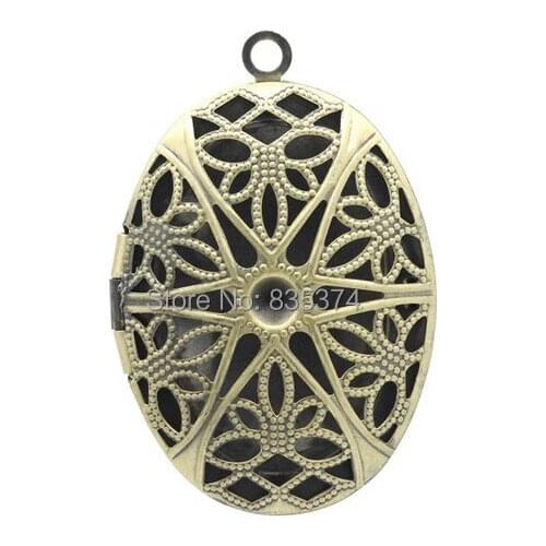 Free Shipping 100PCs Frame Pendants Picture/ Photo Locket Hollow Oval Bronze Tone 39*26mm For Jewelry Making
