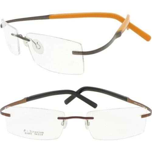 1053 rimless beta titanium prescription glasses with durable IP vacuum color coating rectangle shape simple bendable eyeglasses
