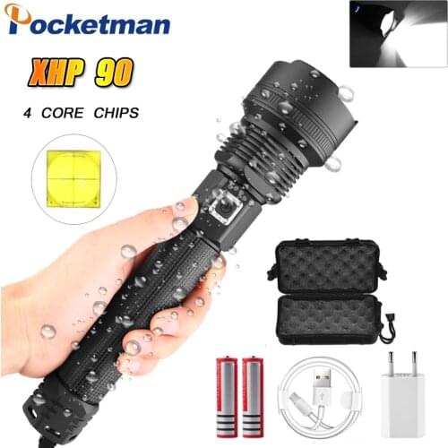 50000LM XHP90 Most Powerful LED Flashlight XHP70.2 USB Lamp Rechargeable Tactical Light 18650&26650 Zoom Torch Camping Hunting