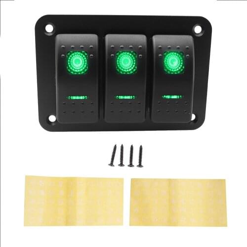 3 Gang Rocker Switch Panel DC12/24V Power Socket Wiring Kits For Marine Boat Car Trailer Truck SUV RV Camper Etc with Green LED