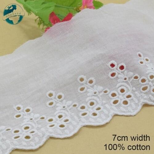 3yards 7cm wide white lace cotton embroid lace sewing ribbon fabric guipure diy trims warp knitting DIY Garment Accessories#3175