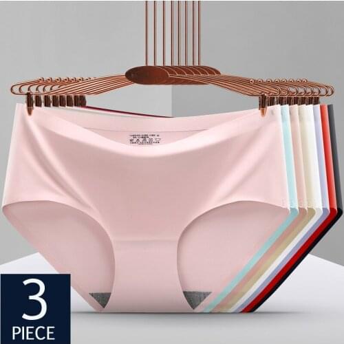 Luckymily 3Pcs/lot Seamless Panty Underwear Women Briefs Set Seamless Lingerie Solid Mid-Waist Cotton Panty Female Underpants