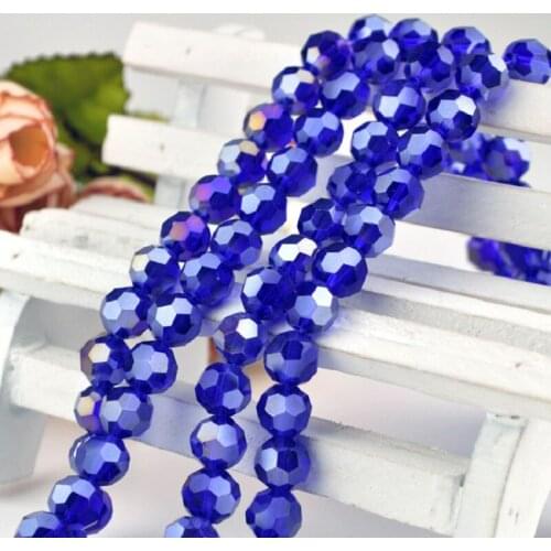 Royal Blue AB Color Jewelry Beads 8mm 70pcs Glass Round Ball Faceted Crystal Loose Spacer Beads for Handmade DIY Jewelry Making
