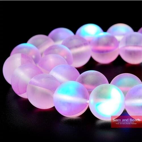 Wholesale Austria Synthesis Glitter Lt Pink Crystal Moonstone Beads For Bracelet Necklace Making 6/8/10/12 mm Strand 15