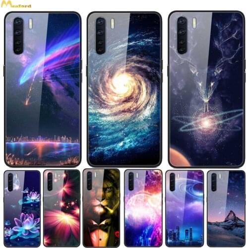 Case For OPPO A91 Phone Cover Painted Tempered Glass+Silicone Soft Bumper Fundas 6.4" For OPPO A91 A 91 Case Cute Back Protector