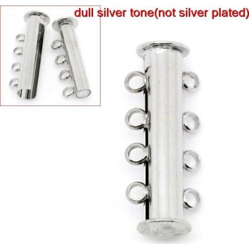 DoreenBeads Retail Copper Magnetic Slide Clasps Silver Color 4 Row 25mm x 10mm,5 Sets