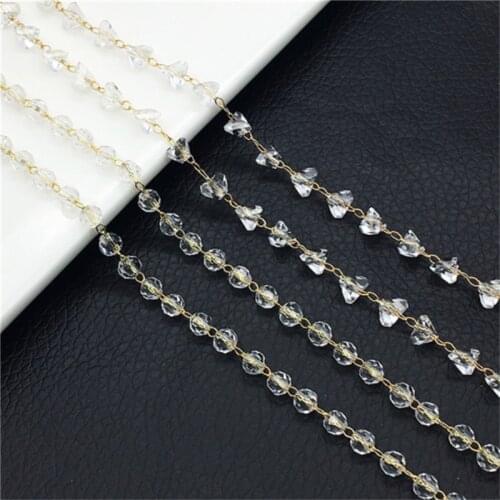 Julie Wang 1 Meter 6mm Glass Bead Chain Transparent Crystal Round Triangle Shape Beads Jewelry Making Accessory Decor