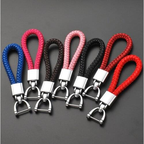 Hot Hand Woven Leather Car KeyChain 360 Degree Rotating Horseshoe Buckle Jewelry Key Rings Holder Genuine Bag Pendant