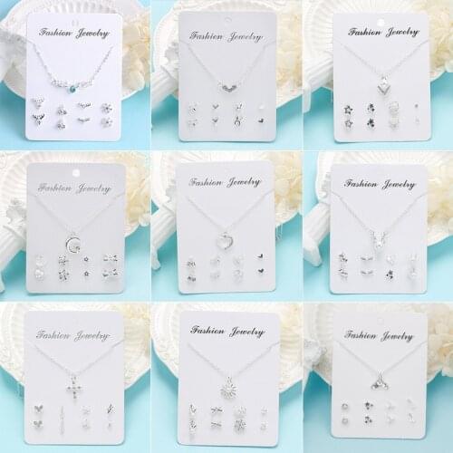 JTCFLY Korean Womens Earrings Elk love Pearl Cross Necklace Jewelry Sets For Women Fashion Jewelry 2021 Crystal Stud Earring